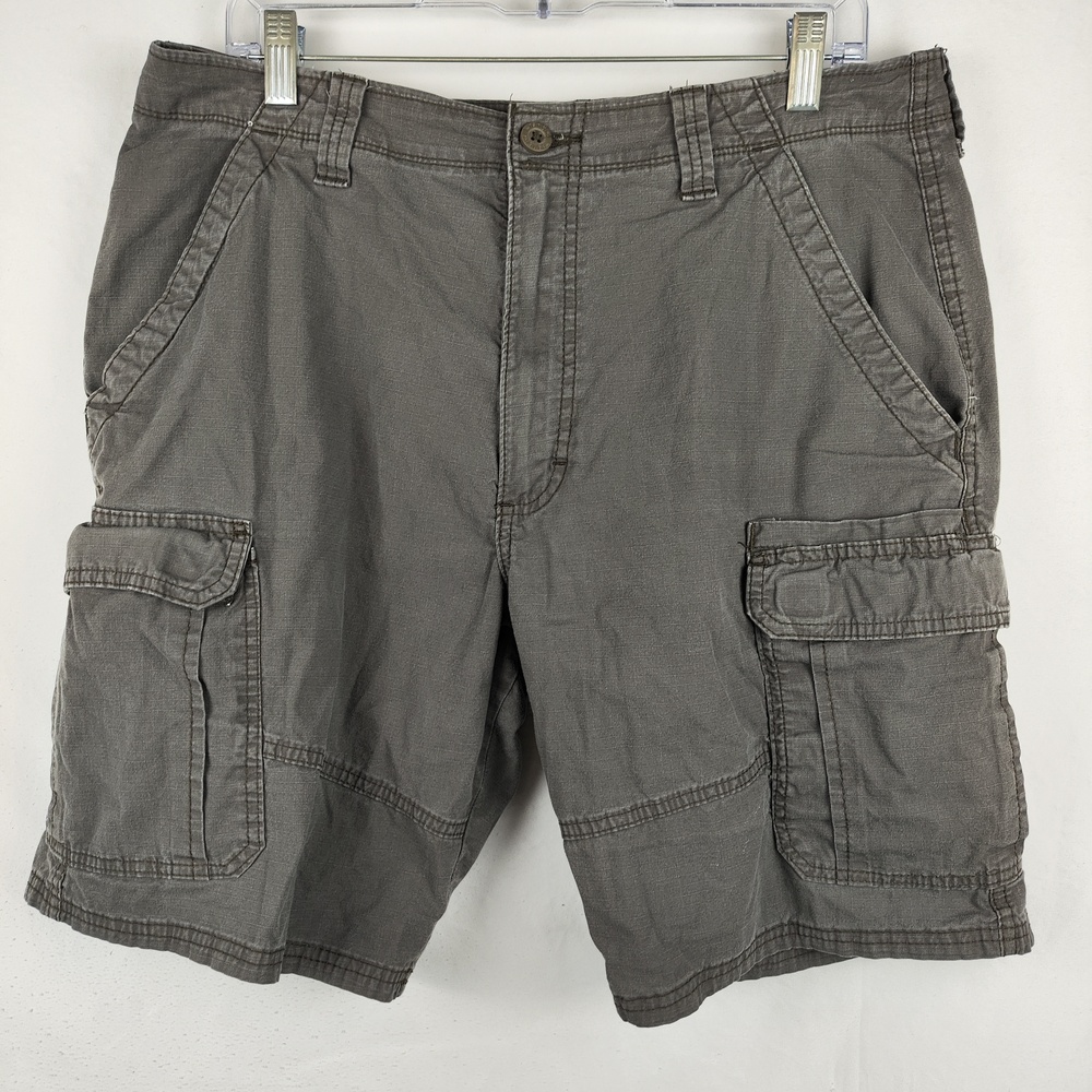 Wrangler Shorts Mens 34 Gray Cargo Cotton Canvas Relaxed Fit Stretch Pockets